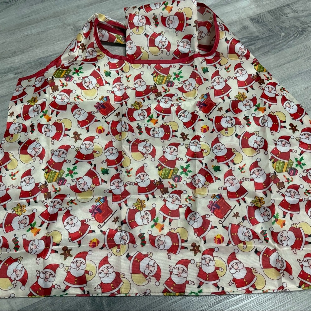 Festive Santa Claus Foldable Large Capacity Shopping Bag 15x20in Nylon